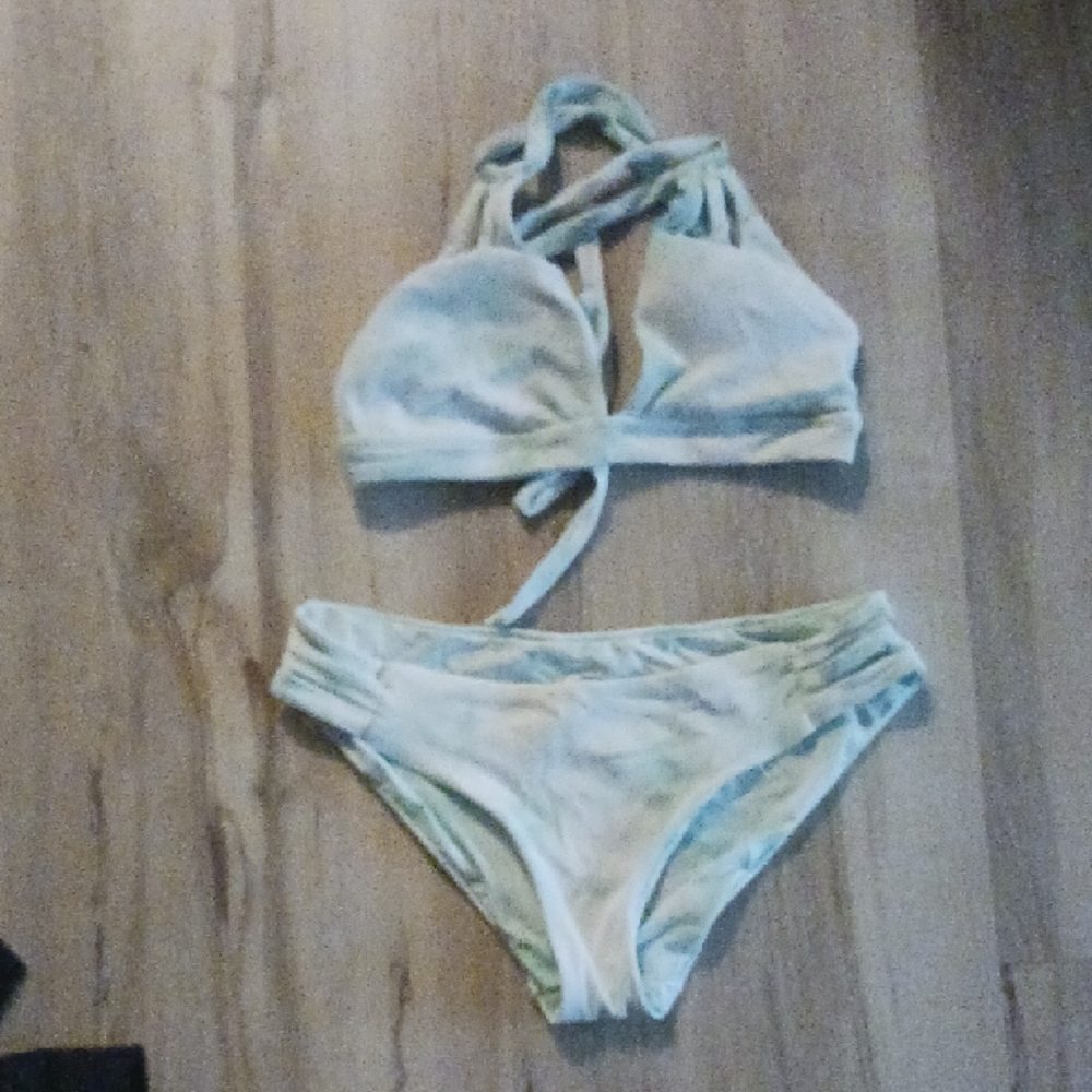 Womens Light Green Halter Bikini Set -  Swim